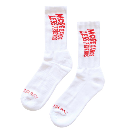White “More Bands Less Friends” Socks