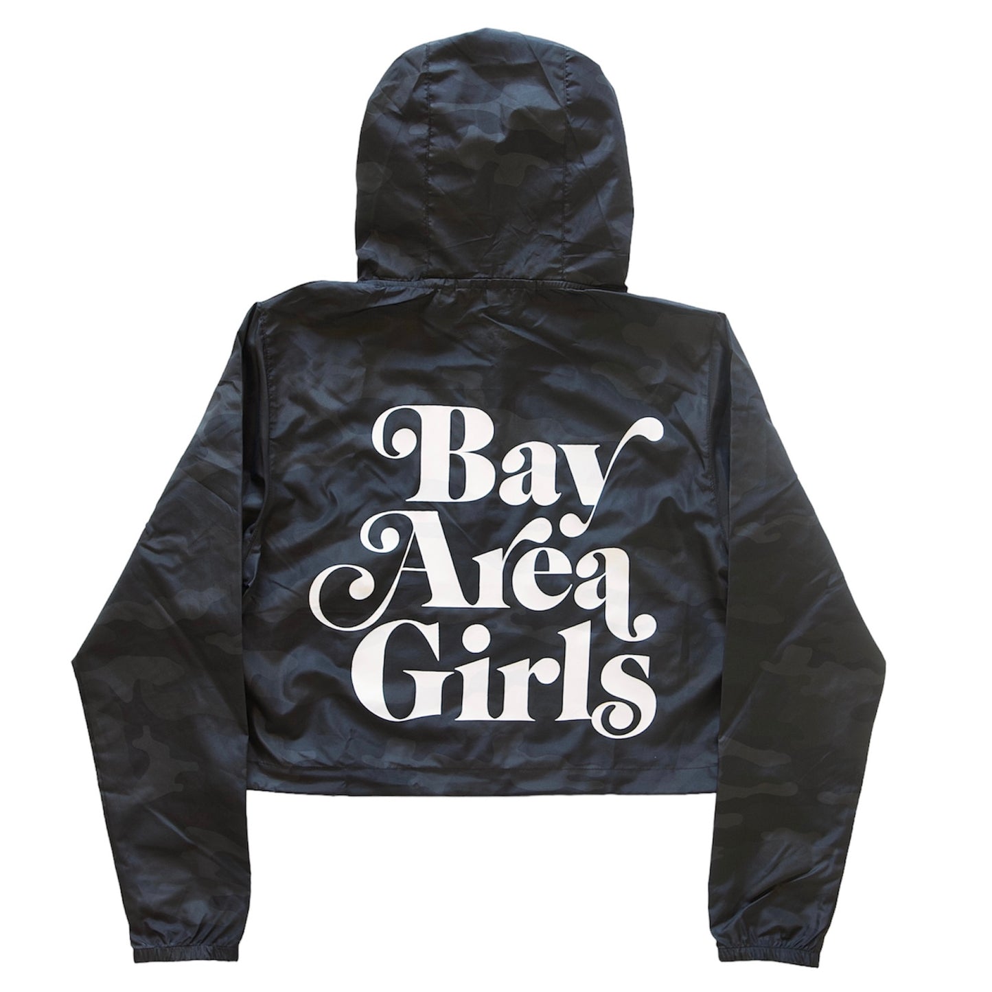 Black Camo “Bay Area Girls” Crop Windbreaker Jacket