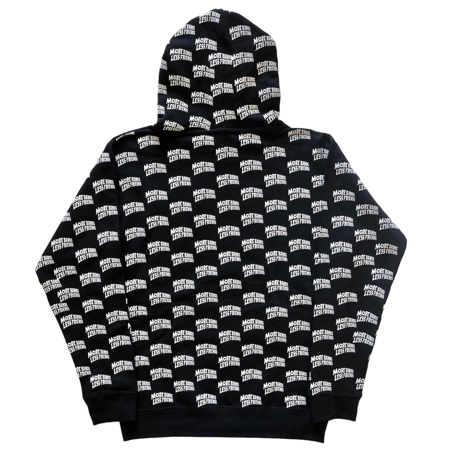 Black All-Over Print “More Bands Less Friends” Hoodie