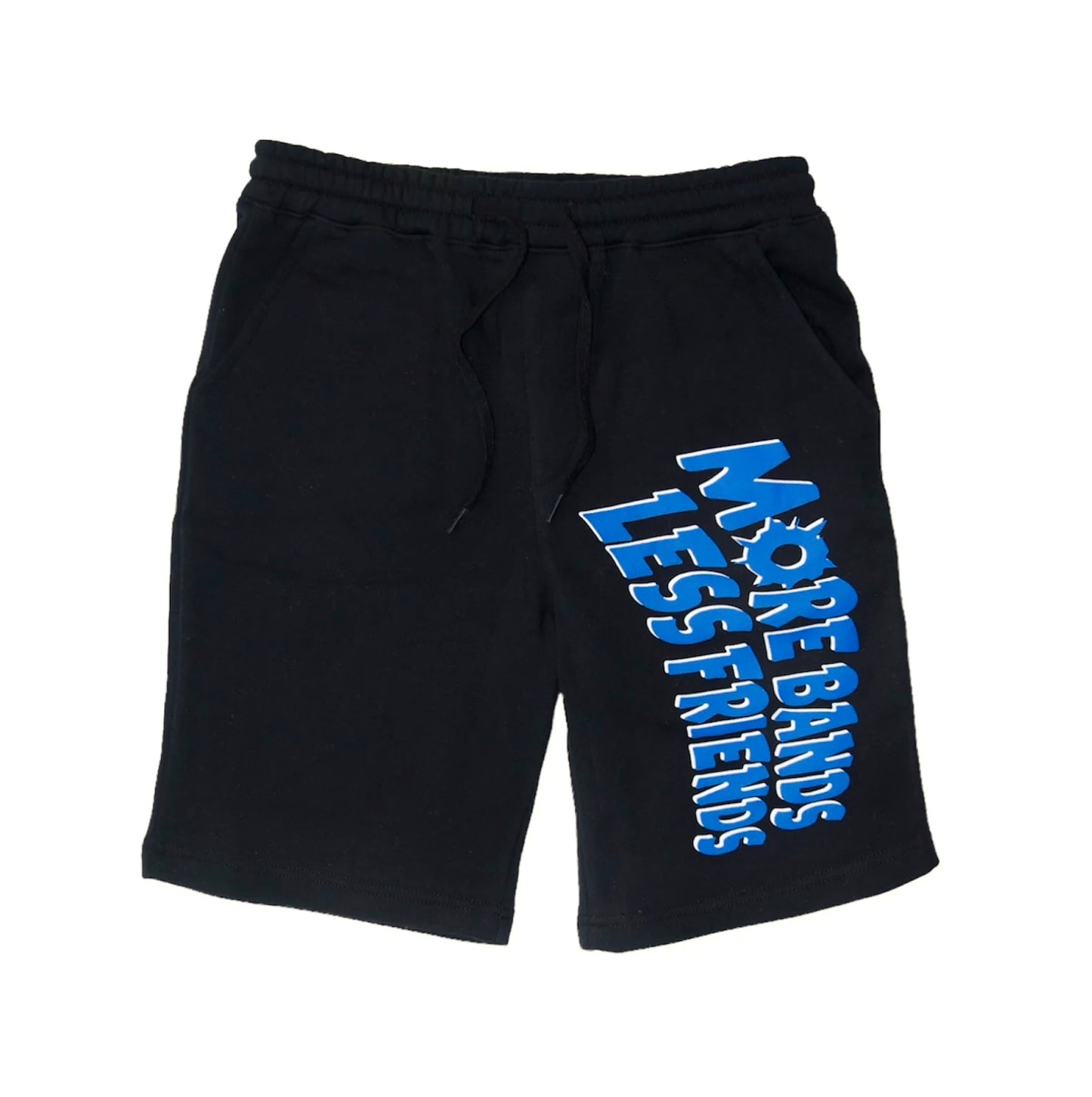 Black “Blue More Bands Less Friends” Fleece Shorts
