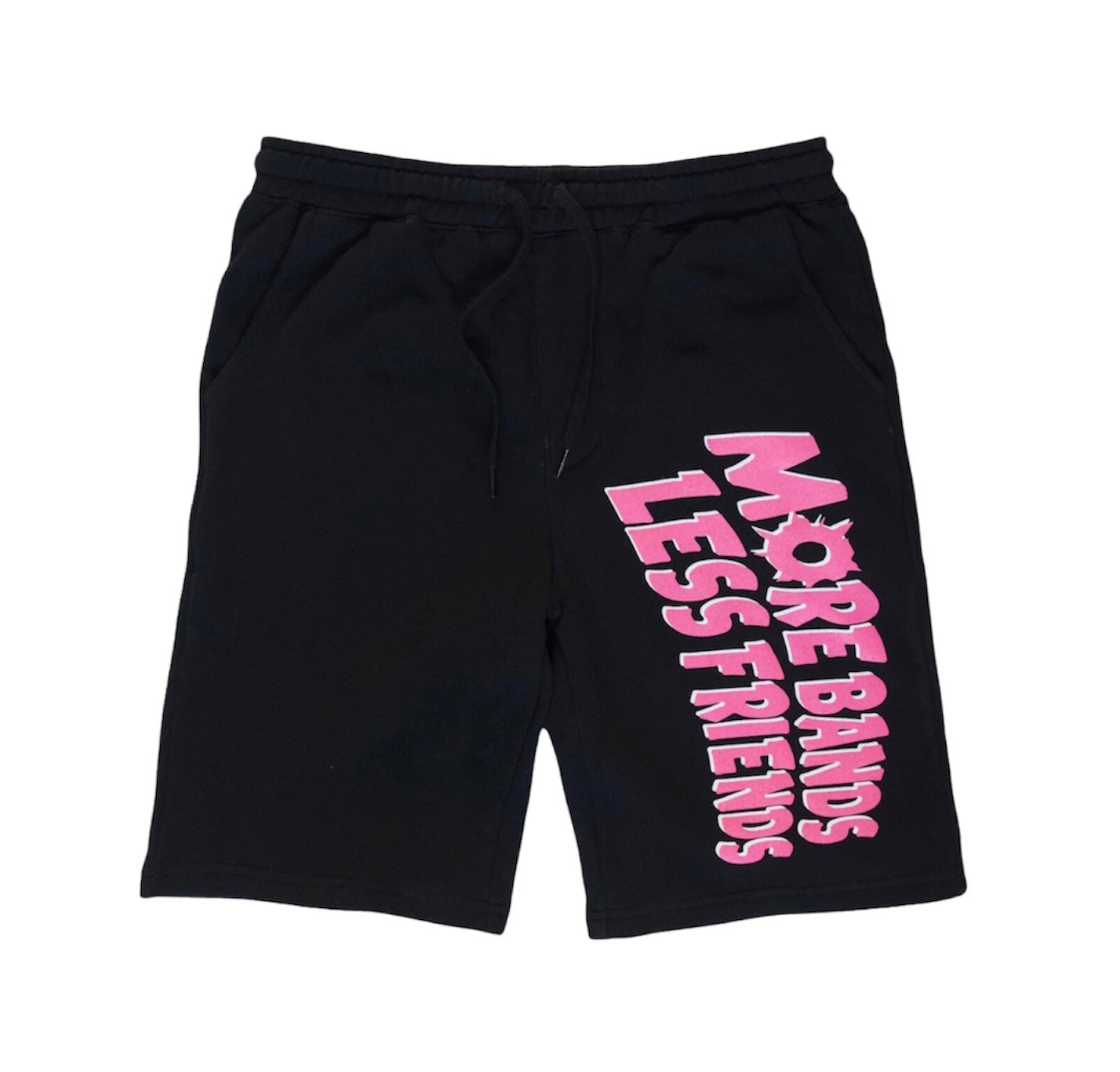 Black "Pink More Bands Less Friends" Fleece Shorts